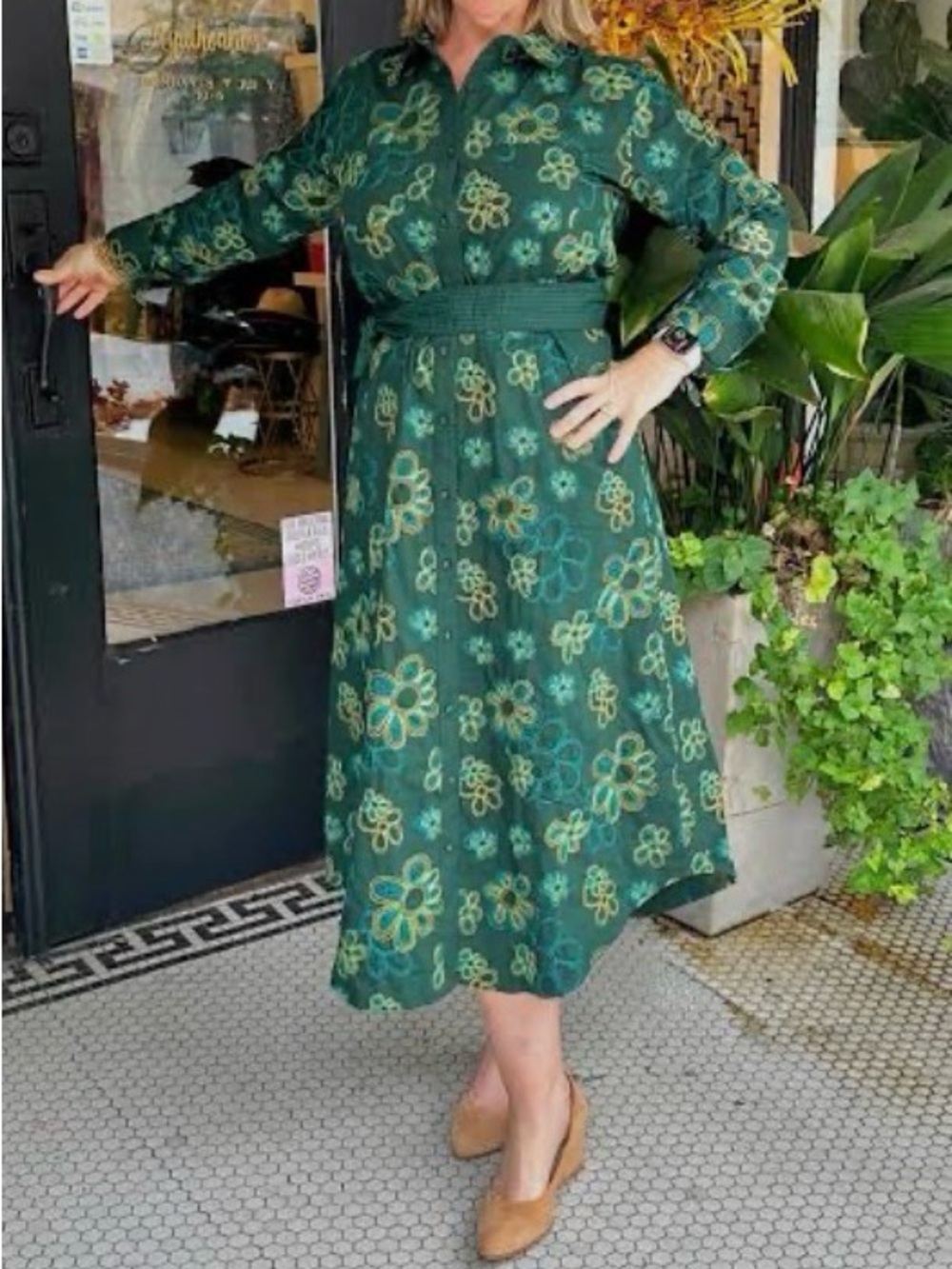 Alivia embroidered dress (sample size) in olive Green NEW